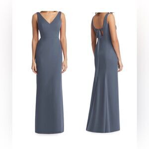 Social Bridesmaids v-neck Back Tie Chiffon Trumpet Gown Maxi Dress NWT